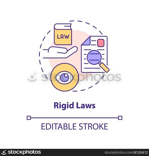 Rigid laws concept icon. Cooperative society disadvantage abstract idea thin line illustration. Rules and regulations. Isolated outline drawing. Editable stroke. Arial, Myriad Pro-Bold fonts used. Rigid laws concept icon