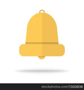 Ring bell in flat design in yellow, gold colors with shadow. Vector EPS 10