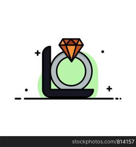 Ring, Diamond, Gift, Box Business Flat Line Filled Icon Vector Banner Template
