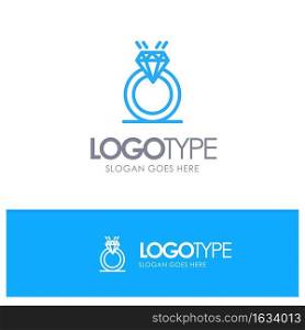 Ring, Diamond, Proposal, Marriage, Love Blue Outline Logo Place for Tagline