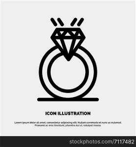 Ring, Diamond, Proposal, Marriage, Love Line Icon Vector