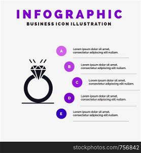 Ring, Diamond, Proposal, Marriage, Love Solid Icon Infographics 5 Steps Presentation Background