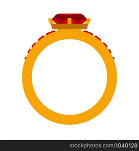 Ring fashion romance celebration sign vector icon. Wedding gold flat engagement metal. Groom red gem shape