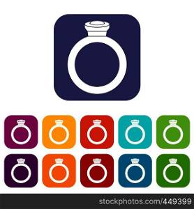 Ring icons set vector illustration in flat style In colors red, blue, green and other. Ring icons set flat