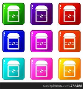 Ring in a velvet box icons of 9 color set isolated vector illustration. Ring in a velvet box icons 9 set