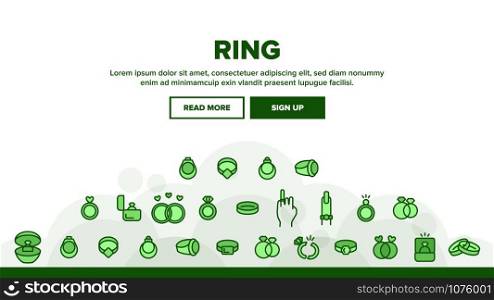 Ring Jewelry Landing Web Page Header Banner Template Vector. Wedding Ring On Hand Finger And In Box Container, With Diamond And Broken Illustration. Ring Jewelry Landing Header Vector
