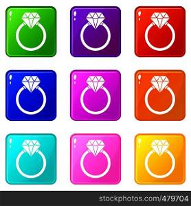 Ring LGBT icons of 9 color set isolated vector illustration. Ring LGBT set 9