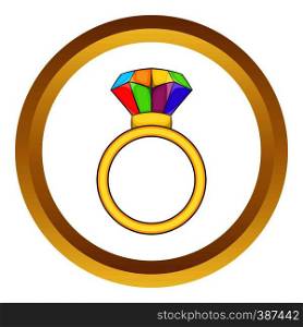 Ring LGBT vector icon in golden circle, cartoon style isolated on white background. Ring LGBT vector icon