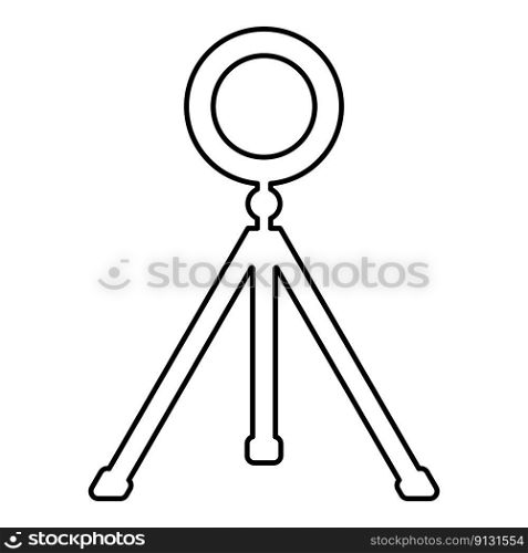 Ring lighting studio l&light LED selfie l&with tripod for mobile phone use blogger contour outline line icon black color vector illustration image thin flat style simple. Ring lighting studio l&light LED selfie l&with tripod for mobile phone use blogger contour outline line icon black color vector illustration image thin flat style