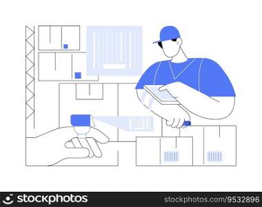 Ring scanner abstract concept vector illustration. Professional stock manager checking goods using smart ring scanner, warehouse inventory technologies, products identity abstract metaphor.. Ring scanner abstract concept vector illustration.