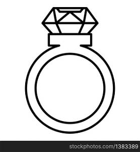 Ring with a big diamond icon. Outline ring with a big diamond vector icon for web design isolated on white background. Ring with a big diamond icon, outline style