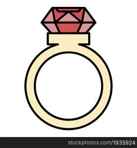 Ring with a big diamond icon. Outline ring with a big diamond vector icon color flat isolated. Ring with a big diamond icon color outline vector