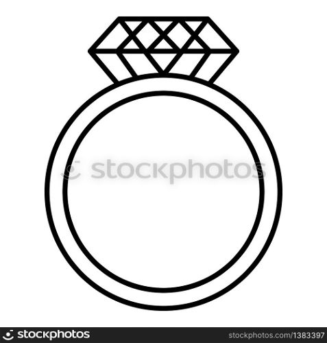 Ring with a huge diamond icon. Outline ring with a huge diamond vector icon for web design isolated on white background. Ring with a huge diamond icon, outline style