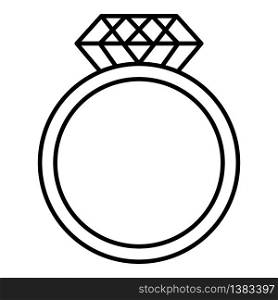 Ring with a huge diamond icon. Outline ring with a huge diamond vector icon for web design isolated on white background. Ring with a huge diamond icon, outline style