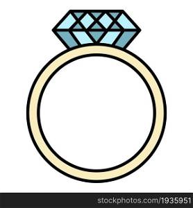 Ring with a huge diamond icon. Outline ring with a huge diamond vector icon color flat isolated. Ring with a huge diamond icon color outline vector