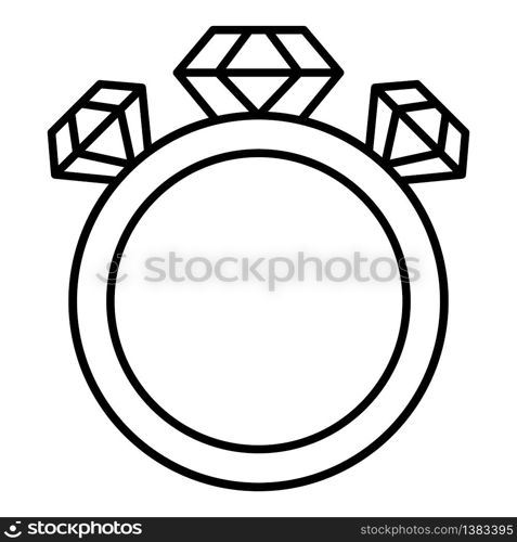 Ring with three diamonds icon. Outline ring with three diamonds vector icon for web design isolated on white background. Ring with three diamonds icon, outline style