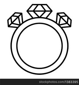 Ring with three diamonds icon. Outline ring with three diamonds vector icon for web design isolated on white background. Ring with three diamonds icon, outline style