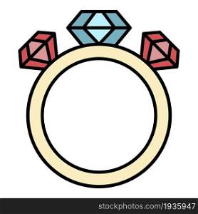 Ring with three diamonds icon. Outline ring with three diamonds vector icon color flat isolated. Ring with three diamonds icon color outline vector