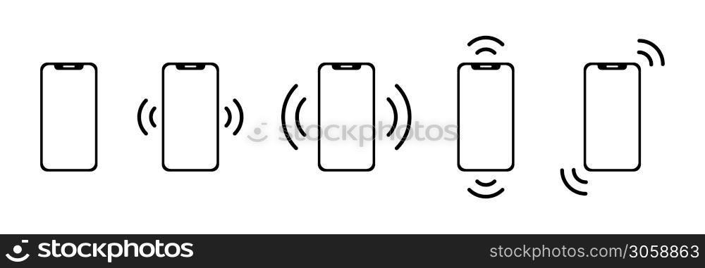 Ringing phone icon. Set of black vector ringing isolated smartphone icon. Vibrating phone vector collection of icons. EPS 10