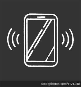 Ringing smartphone chalk icon. Mobile voice control idea. Sound command. Loud volume, audio frequency. Phone call, vibro signal. Modern digital device. Isolated vector chalkboard illustration
