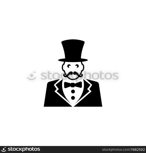 Ringmaster, Circus Ceremony Master with Hat. Flat Vector Icon illustration. Simple black symbol on white background. Ringmaster, Circus Ceremony Master sign design template for web mobile UI element. Ringmaster, Circus Ceremony Master with Hat Flat Vector Icon