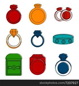 Rings icon set. Color outline set of rings vector icons for web design isolated on white background. Rings icon set, color outline style