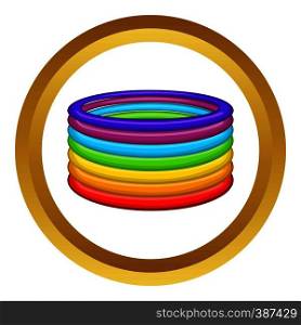 Rings in colours of LGBT vector icon in golden circle, cartoon style isolated on white background. Rings in colours of LGBT vector icon