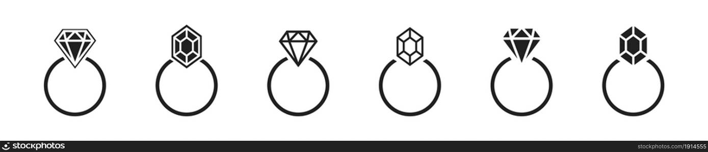 Rings with diamonds icon set. Vector isolated illustration. Jewelery symbol. Wedding rings. EPS 10.. Rings with diamonds icon set. Vector isolated illustration. Jewelery symbol. Wedding rings.