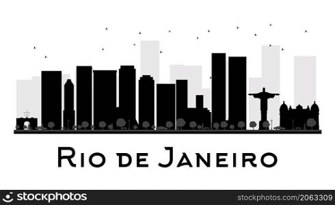 Rio de Janeiro City skyline black and white silhouette. Vector illustration. Simple flat concept for tourism presentation, banner, placard or web site. Business travel concept. Cityscape with famous landmarks