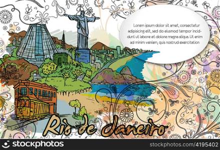 rio de janeiro doodles with floral vector illustration