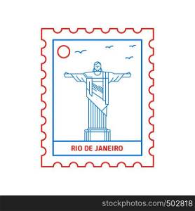 RIO DE JANEIRO postage stamp Blue and red Line Style, vector illustration