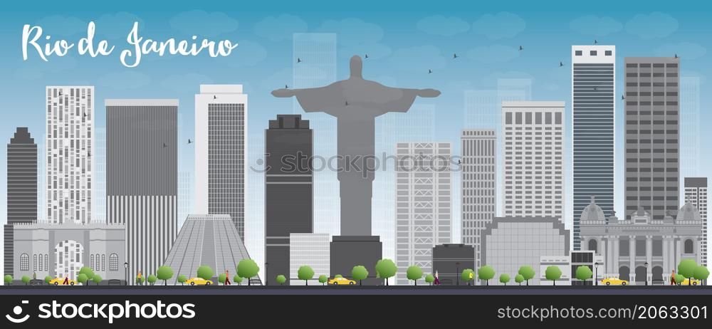 Rio de Janeiro skyline with grey buildings and blue sky. Vector illustration