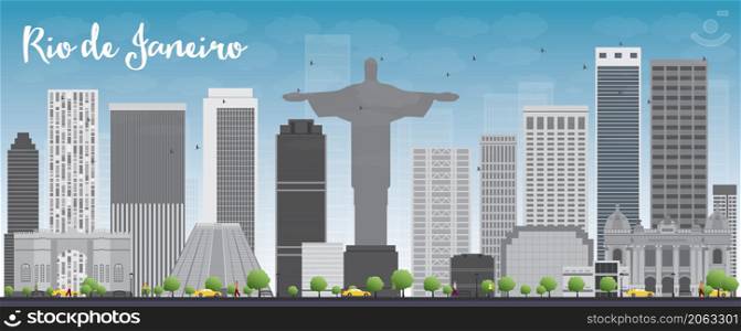 Rio de Janeiro skyline with grey buildings and blue sky. Vector illustration
