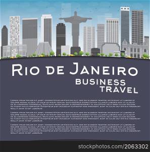 Rio de Janeiro skyline with grey buildings, blue sky and place for text. Business travel concept. Vector illustration