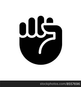 Riot fist black glyph icon. Protests and fighting for justice. Aggressive hand gesture. Social issue. Silhouette symbol on white space. Solid pictogram. Vector isolated illustration. Riot fist black glyph icon