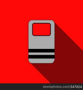 Riot shield icon in flat style on a red background. Riot shield icon, flat style