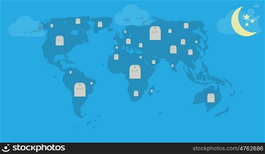 RIP. Tombs on the World Map. Vector Illustration. EPS10. RIP. Tombs on the World Map. Vector Illustration.