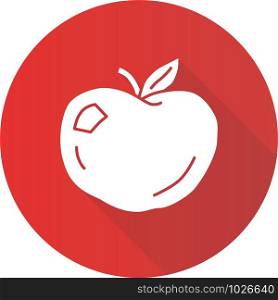 Ripe apple red flat design long shadow glyph icon. Organic fresh fruit vector silhouette illustration. Healthy food, vegetarian nutrition, vitamin diet symbol. Natural juice, american pie ingredient