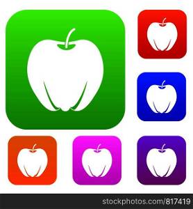 Ripe apple set icon color in flat style isolated on white. Collection sings vector illustration. Ripe apple set color collection
