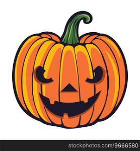 Ripe big orange pumpkin with carved face, Halloween themed illustration.