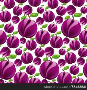 Ripe fresh natural organic fruit plum seamless pattern vector illustration