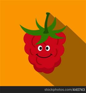 Ripe fresh smiling raspberry icon. Flat illustration of ripe fresh smiling raspberry vector icon for web on yellow background. Ripe fresh smiling raspberry icon, flat style