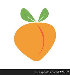 Ripe peach fruit with green leaves, vector cartoon soft, juicy fleshy berry, peach tree fruit, cute delicious juicy berry