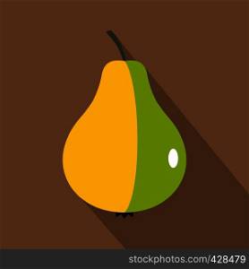 Ripe pear icon. Flat illustration of ripe pear vector icon for web isolated on coffee background. Ripe pear icon, flat style