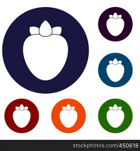 Ripe persimmon icons set in flat circle reb, blue and green color for web. Ripe persimmon icons set