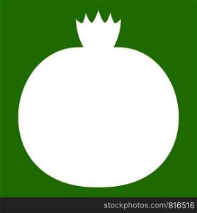 Ripe pomegranate icon white isolated on green background. Vector illustration. Ripe pomegranate icon green