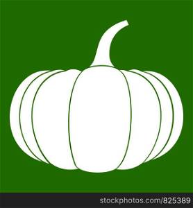 Ripe pumpkin icon white isolated on green background. Vector illustration. Ripe pumpkin icon green