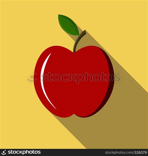 Ripe red Apple, long shade, flat design