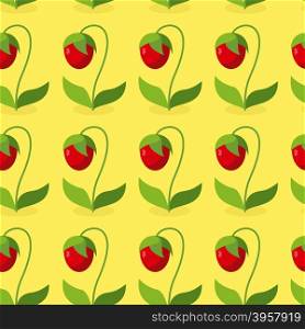 Ripe red strawberries with green leaves seamless pattern. Vector background of berries. Hilarious vintage ornament for fabrics.&#xA;