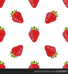 Ripe red strawberry on white background seamless pattern. Vector background with strawberries. For fabric, wrapping or wallpaper.. Ripe red strawberry on white background 